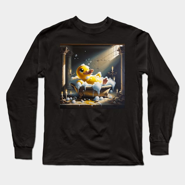 Bubbly Duck Delight: Quirky Bubble Bath Day Long Sleeve T-Shirt by Edd Paint Something